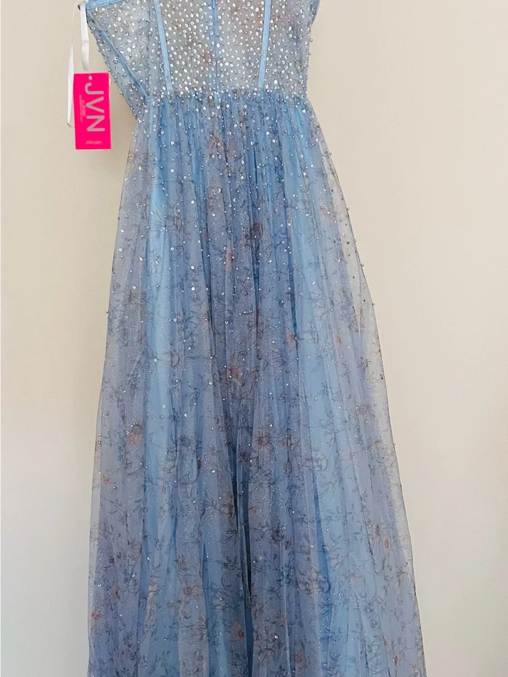 JVN by Jovani Light Blue Beaded Tulle Dress - Picture 4 of 7